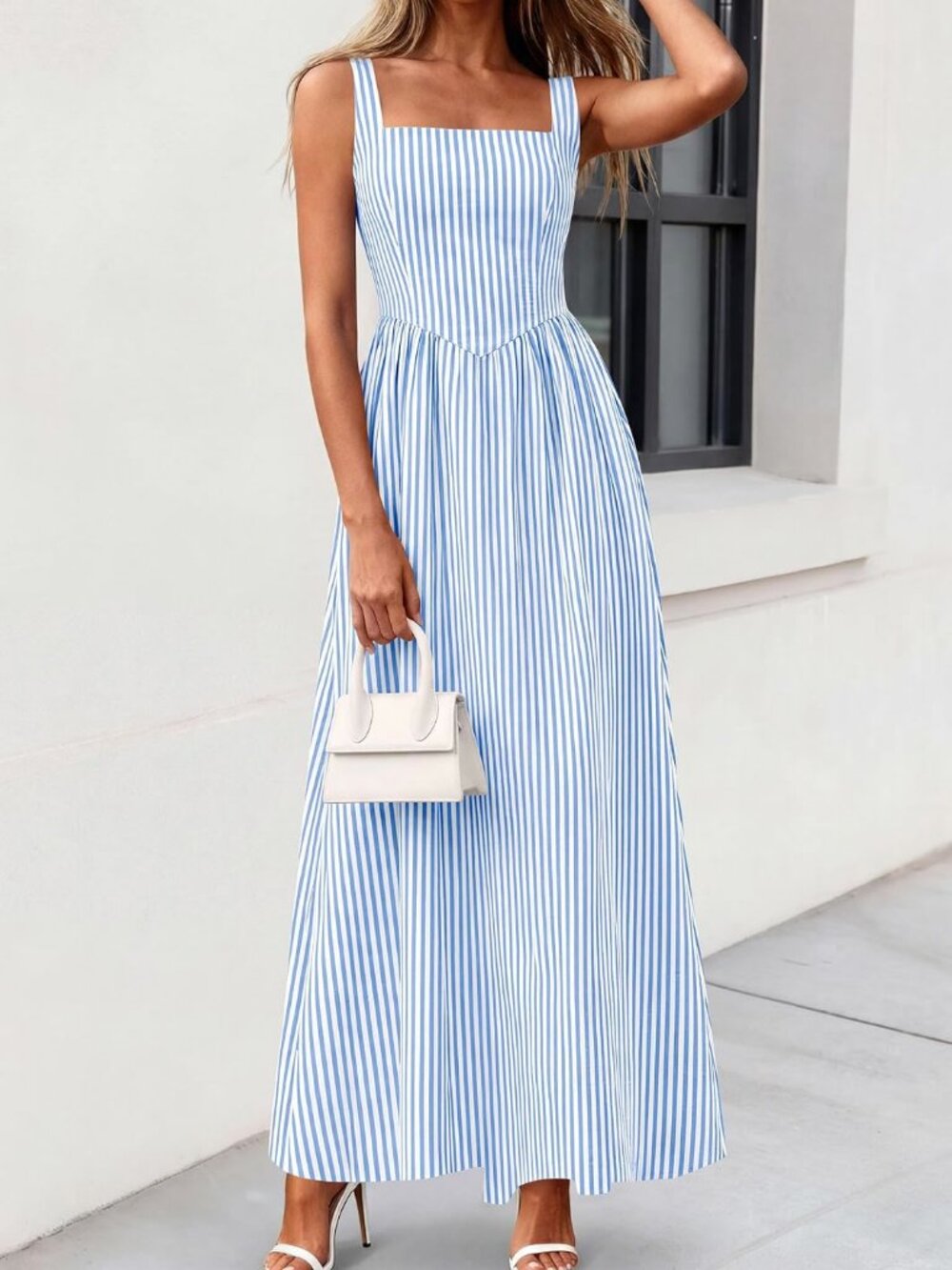 PRETTYGARDEN Blue Striped Maxi Dress M - Picture 4 of 10